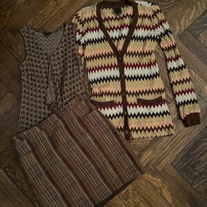 Anna Sui 3 Piece Women’s Cardigan Camisole Skirt Set Size 4